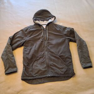 Cloudveil Jacket Men's L Canvas Sherpa Lined Olive Hooded Full Zip Distressed